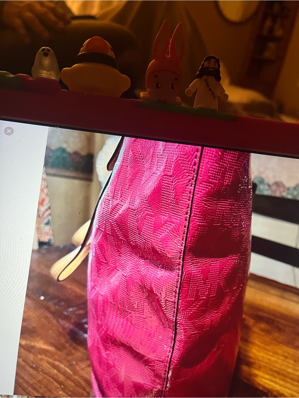 Hot Pink Women’s Tote Bag with Gold Hardware - Picture 4 of 11